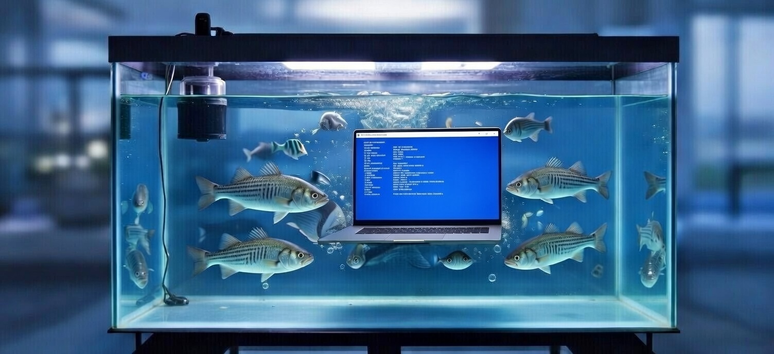 Mohave Tech workspace featuring a laptop with a scenic, tech-inspired background